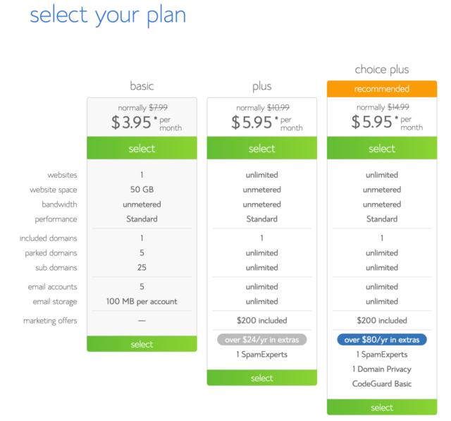 Select your Bluehost package